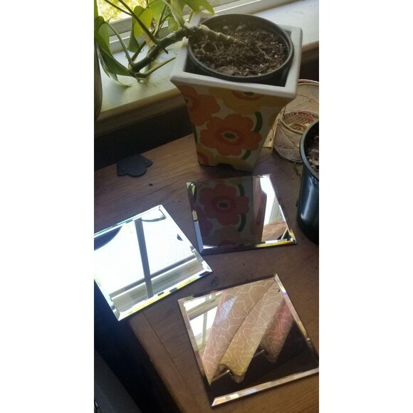 Set of 3 Table Mirror Candle Holders Luminessence Square 5" Beveled - Picture 3 of 3